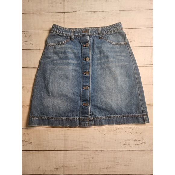 H&M Dresses & Skirts - H&M Womens Denim Mini Skirt Blue Button Front High Waist A-Line‎ Size 6